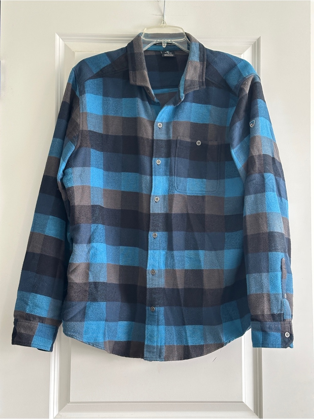 Kuhl Men's Blue and Gray Plaid Button-Down Shirt